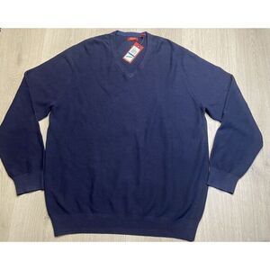 Izod Sweater Men XL Navy V-Neck Knit Preppy Golf‎ School Uniform Pullover Jumper